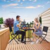 3 Piece Patio Bistro Set, Patio Set Of Foldable Patio Table And Chairs, Outdoor Patio Furniture Sets - Black - Image 11