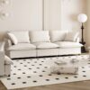 3 Piece Living Room Set Modular L Shaped Sectional Couch Upholstered, 3 Seater Sofa & Armchair & Movable Ottoman 5 Seat - Beige - Image 6