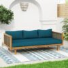 Claremont - 3 Seater Daybed With Rattan Arms And Cushions, Acacia Wood Frame - Teak / Teal - Image 4