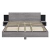 King Size Floating Platform Bed, With LED Lights, Bedside Nightstand - Gray - Image 2