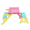 Kids Multi Functional Arm Chair Table 2 Benches All In 1 Set Wood - Blue / Pink - Image 5