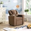 Kids Recliner Chair, Kids Upholstered Couch With Two Cup Holder, Footrest, Backrest, Toddlers Recliner With Headrest And Footrest - Black - Image 4