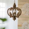 Farmhouse Chandelier, 6 Light Wood Chandelier Pendant Light Fixture With Adjustable Chain For Dining Room Living Room Entryway, Bulb Not Included - Beige Brown - Image 5