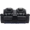 3 Pieces Recliner Sofa Sets Home Theater Seating Manual Recliner Chair With Center Console And Led Light Strip For Living Room - Black - Image 17