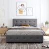 Queen Size Upholstered Platform Bed With Classic Headboard And 4 Drawers, No Box Spring Needed - Light Gray - Image 10