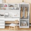 2 Door Storage Desk Wardrobe For Bedroom With Shelves And Drawers - White - Image 16