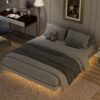 Queen Size Floating Bed With Led Lights Underneath, Modern Queen Size Low Profile Platform Bed With Led Lights - Gray - Image 2