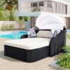 Outdoor Sunbed With Adjustable Canopy, Double Lounge, Daybed - Black / Beige - Image 2