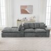 Cloud Sectional Sofa Upholstered Sofa Couch With Double-Layer Cushion And Side Pockets, Free Combined Sectional Sofa Full Compressed Sofa For Living Room - Gray - Image 8
