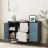 Modern Sideboard Buffet Cabinet With Doors And Unique Panel Styling - Black / Blue - Image 10
