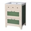 Bathroom Vanity With Ceramic Sink, Bathroom Vanity Cabinet With 2 Drawers, Wooden Bathroom Sink Cabinet - Beige / Green - Image 12