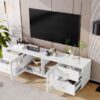 Modern TV Stand For TVs Up To 75", Entertainment Center With Glass Door, 4 Drawers And 2 Cabinets, 5 Metal Legs And Metal Handles For Living Room - White - Image 6