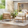 Mid Century Modern Outdoor Lounge Chair Set With Cushions Wood Frame For Patio, Garden, Or Balcony - Teak - Image 14