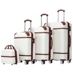 Hardshell Luggage Sets 4 Pieces 20" / 24" / 28" Luggages And Cosmetic Case Spinner Suitcase With Tsa Lock Lightweight - White