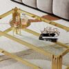 Top And Bottom Double Layer Tempered Glass Coffee Table And Mirror Finished Stainless Steel Frame - Gold - Image 4