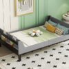 Twin Bed With Headboard, Footboard, Safeguards, Built-In Bed-End Book Storage Rack - Gray - Image 6
