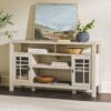 Transitional 2 Door Sideboard With Windowpane Design - Ivory Oak - Image 4