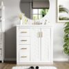 Bathroom Vanity With Ceramic Sink Combo, Frame Bathroom Storage Cabinet, Freestanding Vanity Set With 3 Drawers & Soft Closing Doors - White - Image 3