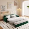 Queen Pull Out Sofa Bed, 3 In 1 Convertible Sleeper Sofa With Side Storage Multifunctional Velvet Loveseat Bed For Living Room - Green - Image 3