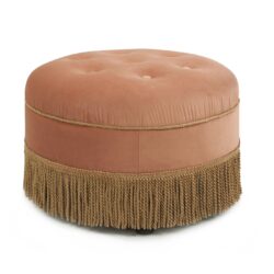 Yolanda - Round Upholstered Accent Ottoman - Peach Orange / Gold