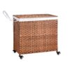 Laundry Hamper With Lid PE Rattan Powder Coating Frame Clothes Hampers With 2 Removable Bags, Wheels, 160L - Brown - Image 44