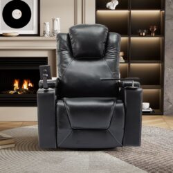 270° Swivel Power Recliner Individual Seat Home Theater Recliner With Surround Sound, Cup Holder, Removable Tray Table, Hidden Arm Storage For Living Room - Black
