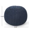 Bordeaux - Knitted Cotton Round Pouf Ottoman And Floor Cushion - Navy Blue - Image 3