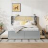 Queen Size Headboard Bed With 2 Drawers And Trundle - Gray - Image 11