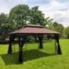 13 0 Outdoor Patio Gazebo Canopy Tent With Ventilated Double Roof And Mosquito Net (Detachable Mesh Screen On All Sides) Suitable For Lawn Garden Backyard And Deck Top - Brown - Image 7