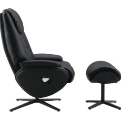 Labotina - Top Grain Leather Accent Chair With Swivel & Ottoman - Black