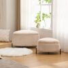 2 Piece Upholstered Storage Ottoman Set With Metal Legs Foot Stool Coffee Side Table Reversible Lid Light - Light Camel - Image 3
