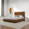 Donald - Mid-Century Modern Velvet Platform Bed Queen - Cognac - Image 9