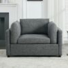 Wide Modern Oversized Armchair With Ottoman Stool, Single Sofa With Lumbar Support, Accent Chair, Reading Chair For Bedroom, Living Room - Dark Gray - Image 6