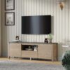 58" Modern TV Stand With LED Lights Entertainment Center TV Cabinet With Storage For Up To 80" For Gaming Living Room Bedroom - Natural Wood Wash - Image 3