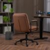 Office Chair, Mid Back Home Office Desk Task Chair With Wheels And Arms Ergonomic Computer Rolling Swivel Chair With Padded Armrest - Brown - Image 14