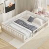 Wood Full Size Upholstered Platform Bed With Guardrail And Pillow - Beige - Image 2