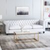 Chesterfield Style 3 Seater Sofa With Button Tufting And Nail Head Accents - White - Image 4