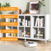 Heavy Duty Metal Modern Sideboard Buffet Cabinet With Storage Premium Steel Storage Cabinet, Adjustable Feet, Glass Doors, Large Capacity Organizer - White - Image 8