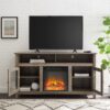 Transitional Electric Fireplace Wood And Glass TV Stand For TVs Up To 65" - Gray Wash - Image 5