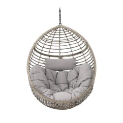 Charming Hanging Basket Chair With Cozy Wicker Weave And Sturdy Metal Frame - Gray