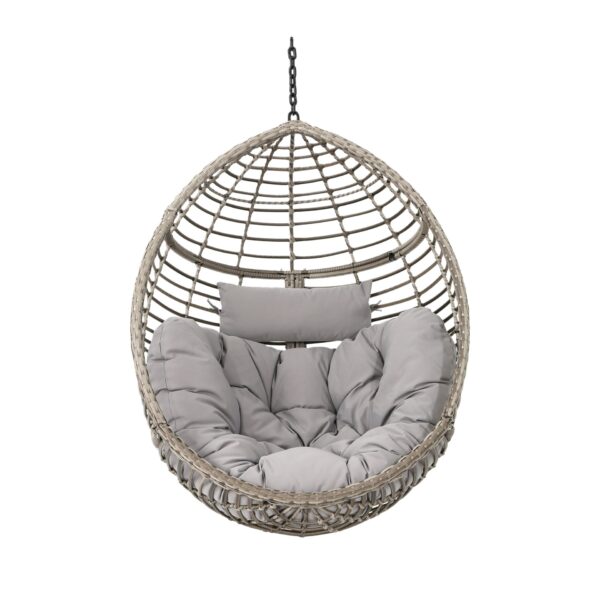 Charming Hanging Basket Chair With Cozy Wicker Weave And Sturdy Metal Frame - Gray