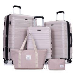 Luggage Set Of 5 Pieces, Expandable Hard Pc Luggage Set With Tsa Lock For Rotating Wheels, Lightweight Rolling Luggage - Sand