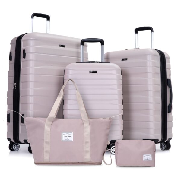 Luggage Set Of 5 Pieces, Expandable Hard Pc Luggage Set With Tsa Lock For Rotating Wheels, Lightweight Rolling Luggage - Sand