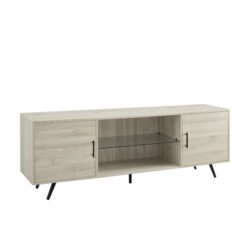 Mid-Century Modern 2 Door 70" TV Stand For 80" TVs With Glass Shelf - Birch