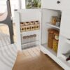 Rustic Farmhouse Kitchen Island With Storage Cabinet, Wood Top Breakfast Bar - White - Image 5