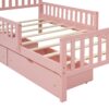 Twin Size Platform Bed With Guardrails On Both Sides And 2 Storage Drawers - Pink - Image 8