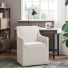 Traditional Skirted Dining Arm Chair With Casters Polyester Upholstery - Cream - Image 2