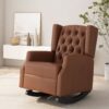 Moss - Upholstered Rocking Recliner With Diamond Tufting And Wingback - Light Brown - Image 10