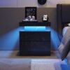 Nightstand LED Bedside Table Cabinet Ligh Modern End Side With 2 Drawers For Bedroom - Black / Gold - Image 3
