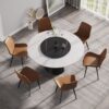 59.05" Modern Artificial Stone Round Carbon Steel Base Dining Table, Can Accommodate 6 People, Black Artificial Stone Turntable - White / Black - Image 2